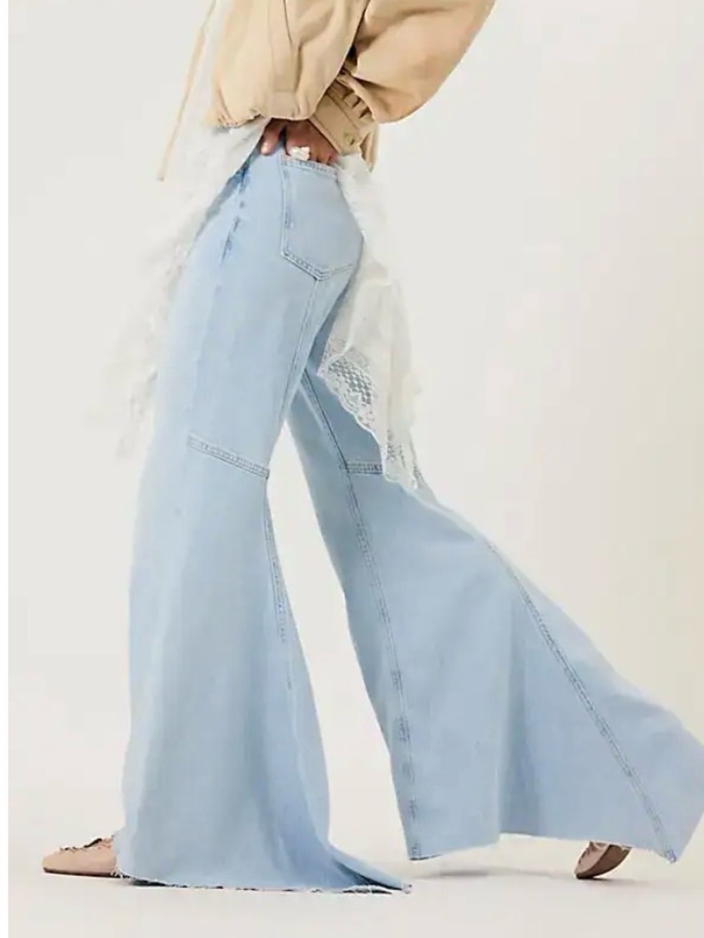 We the free Live Wire Pants. Wide-Leg High-Rise Blue Jeans - Picture 7 of 12